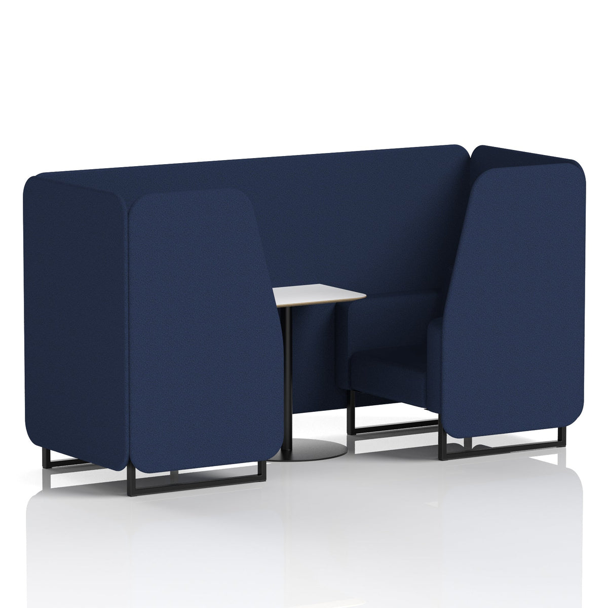 Commercial 2 Seater Privacy Booth with White Table – Single Tone – Crib 5 Synergy - Alike Panels And Sofa Black - Industrious Decor