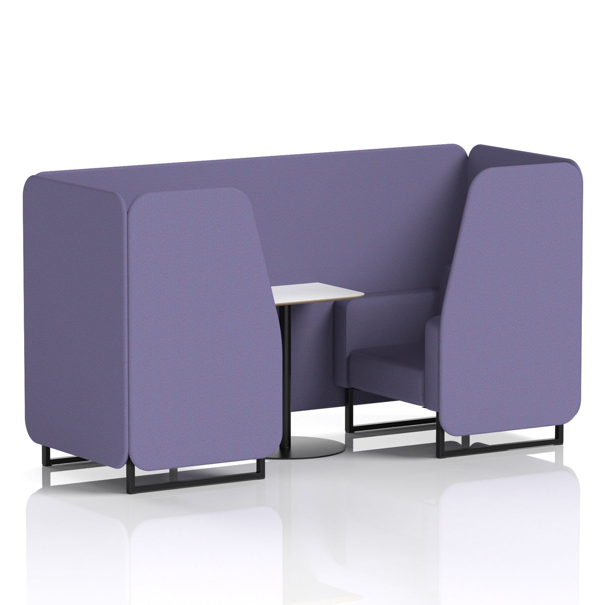 Commercial 2 Seater Privacy Booth with White Table – Single Tone – Crib 5 Synergy - Order Panels And Sofa Black - Industrious Decor