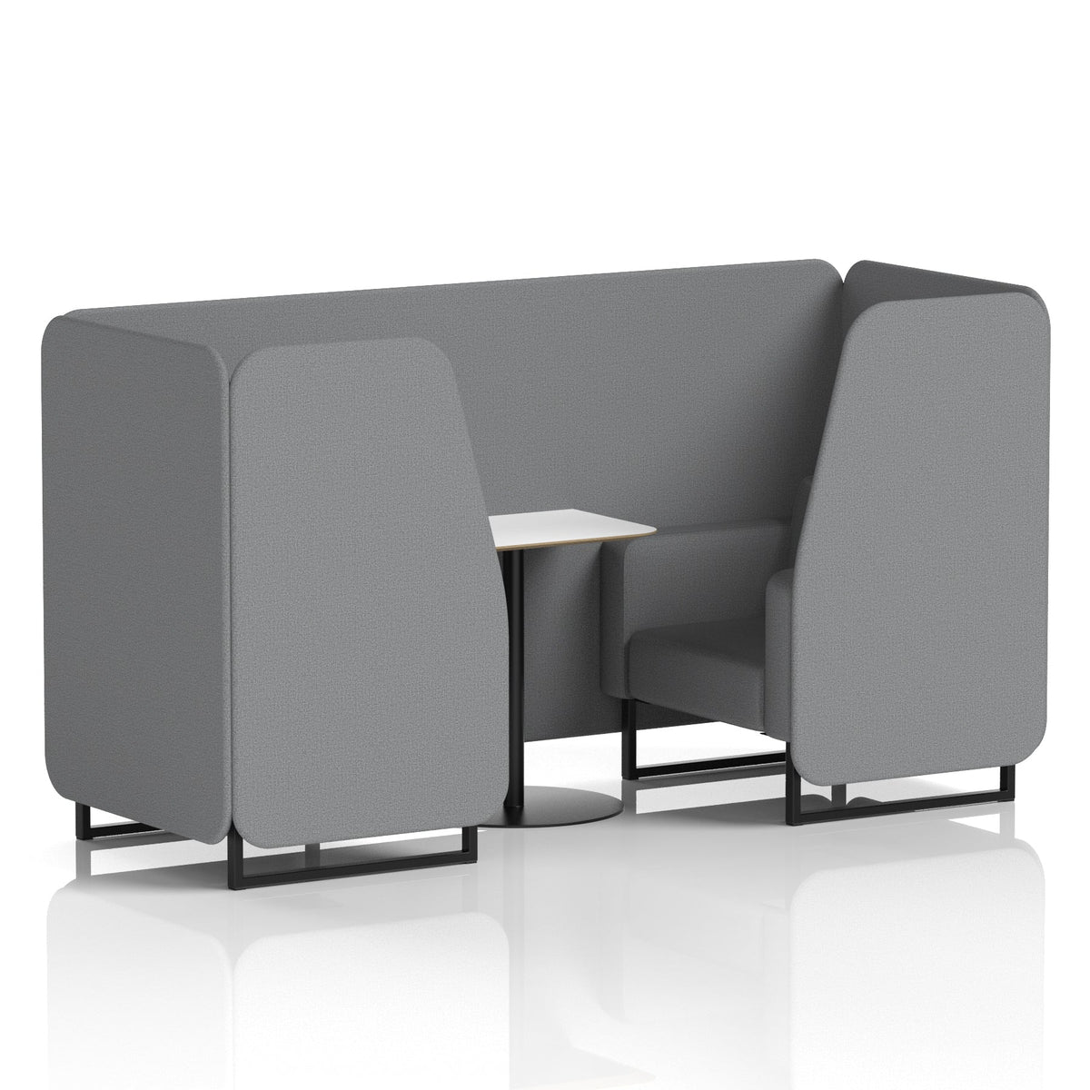 Commercial 2 Seater Privacy Booth with White Table – Single Tone – Crib 5 Synergy - Partner Panels And Sofa Black - Industrious Decor