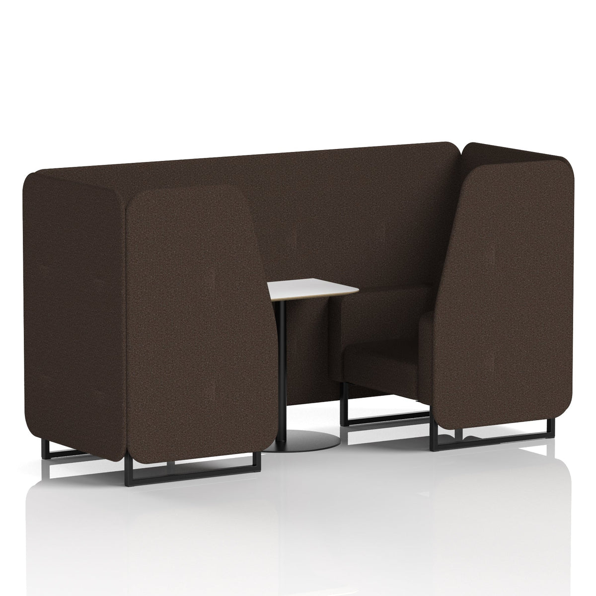 Commercial 2 Seater Privacy Booth with White Table – Single Tone – Crib 5 Synergy - Wed Panels And Sofa Black - Industrious Decor