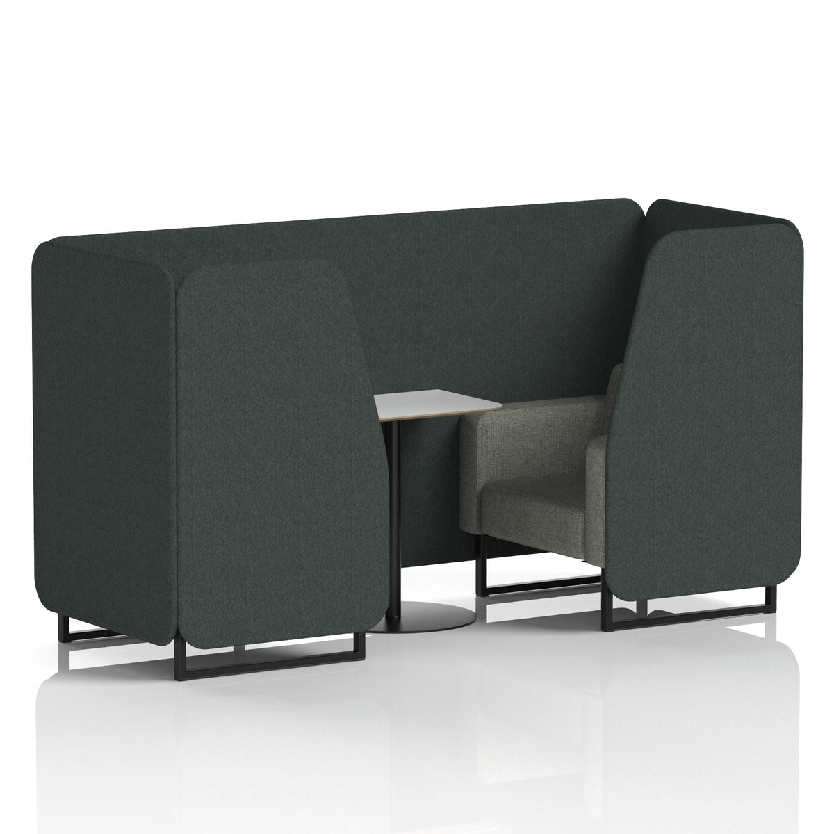 Commercial 2 Seater Privacy Booth with White Table – Two Tone – Crib 5 Rivet - Charcoal Panels And Vitreous Sofa Black - Industrious Decor