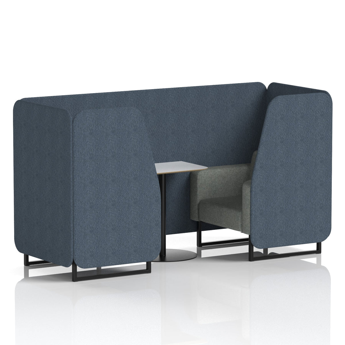 Commercial 2 Seater Privacy Booth with White Table – Two Tone – Crib 5 Rivet - Crucible Panels And Prime Sofa Black - Industrious Decor