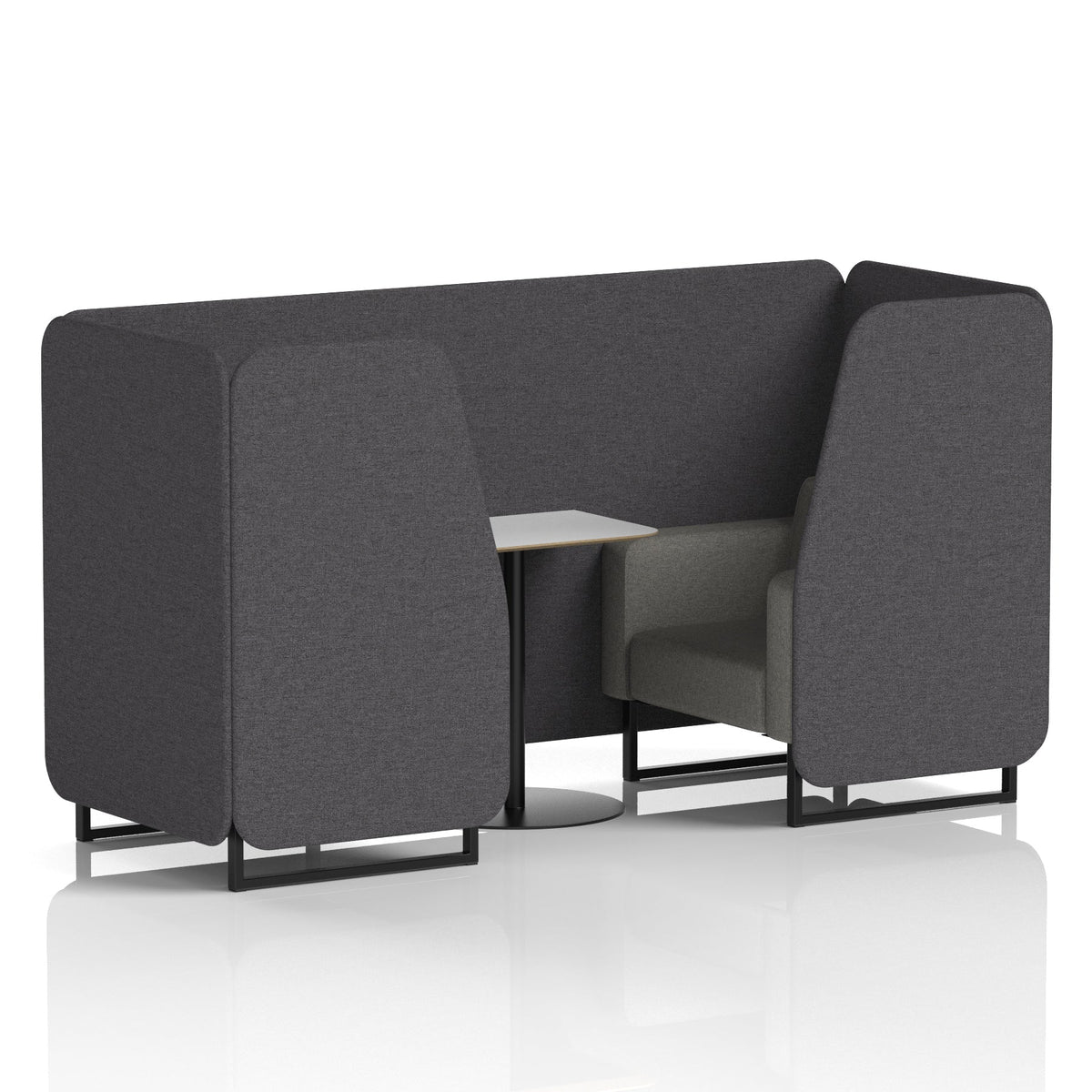 Commercial 2 Seater Privacy Booth with White Table – Two Tone – Crib 5 X2 - Arithmetic Panels And Number Sofa Black - Industrious Decor