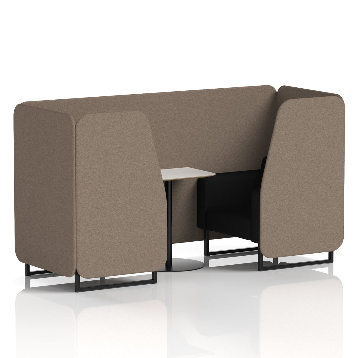 Commercial 2 Seater Privacy Booth with White Table – Two Tone – Crib 5 X2 - Theory Panels And Diameter Sofa Black - Industrious Decor