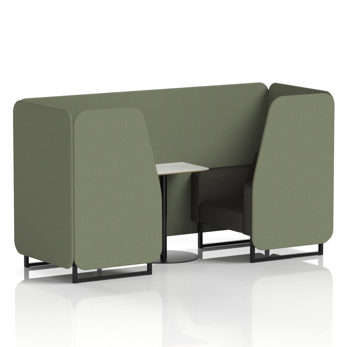 Commercial 2 Seater Privacy Booth with White Table – Two Tone – Crib 5 Main Line Flax - Monument Panels And Temple Sofa Black - Industrious Decor