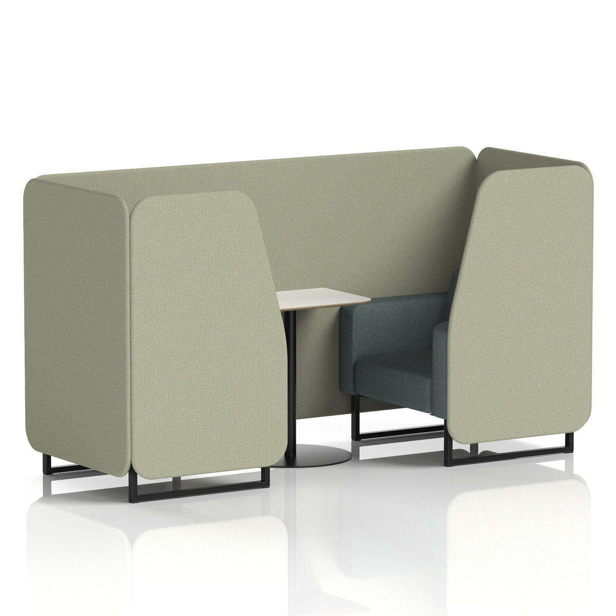Commercial 2 Seater Privacy Booth with White Table – Two Tone – Crib 5 Main Line Flax - Newbury Panels And Westminster Sofa Black - Industrious Decor