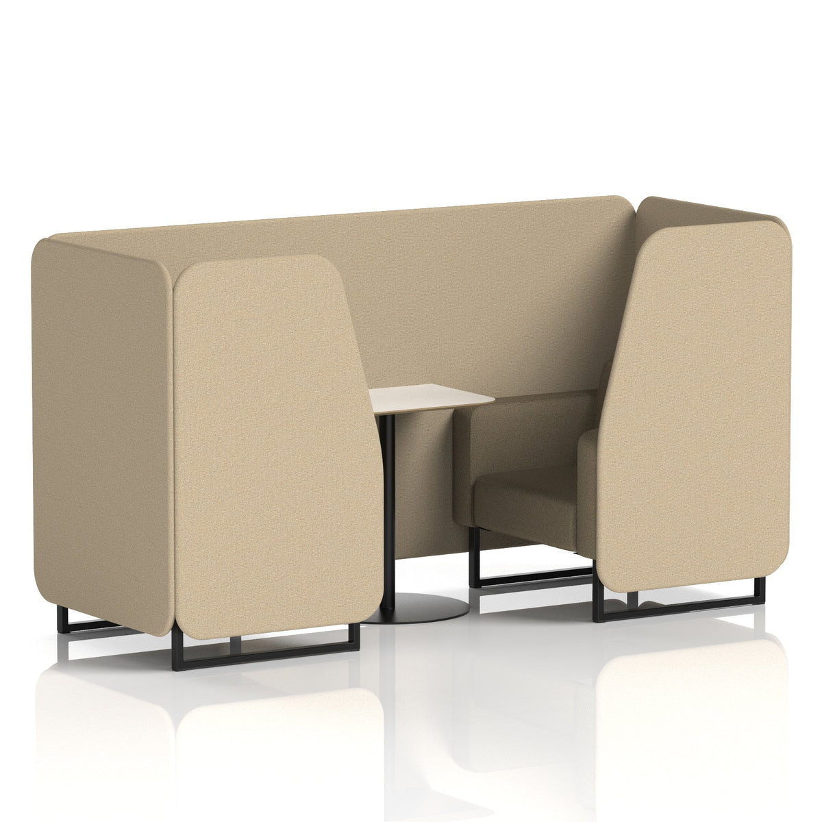 Commercial 2 Seater Privacy Booth with White Table – Two Tone – Crib 5 Main Line Flax - Upminster Panels And Bank Sofa Black - Industrious Decor