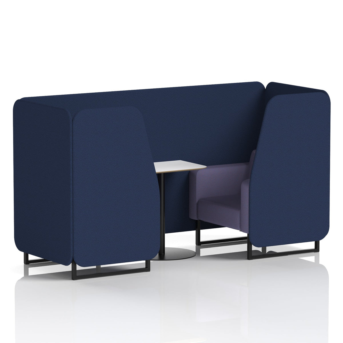 Commercial 2 Seater Privacy Booth with White Table – Two Tone – Crib 5 Synergy - Alike Panels And Order Sofa Black - Industrious Decor