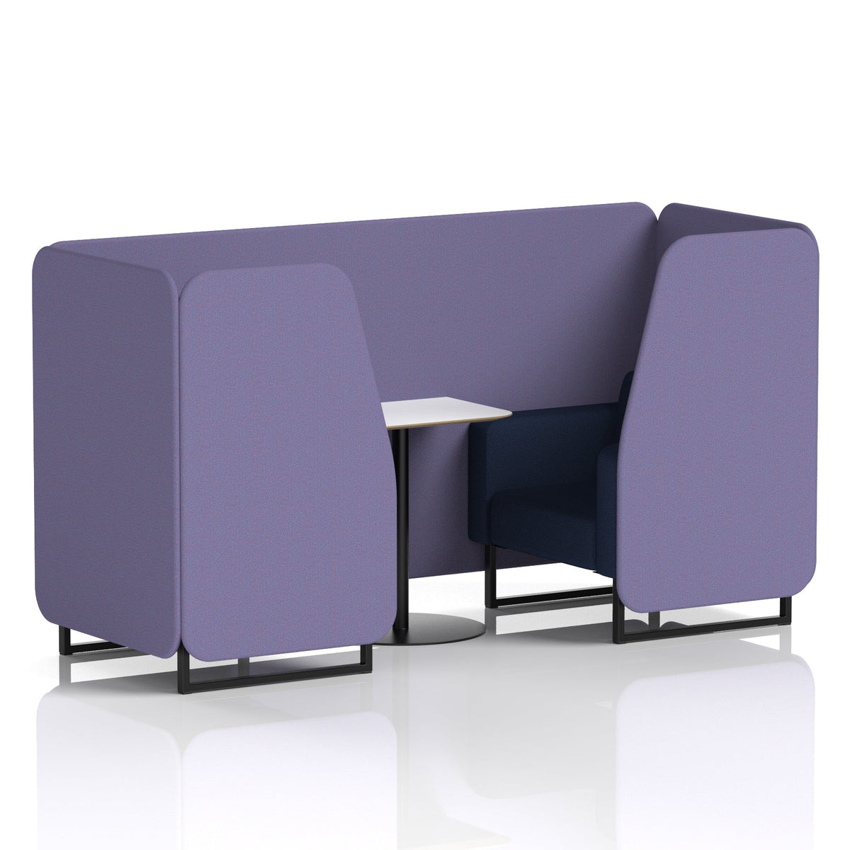 Commercial 2 Seater Privacy Booth with White Table – Two Tone – Crib 5 Synergy - Order Panels And Alike Sofa Black - Industrious Decor