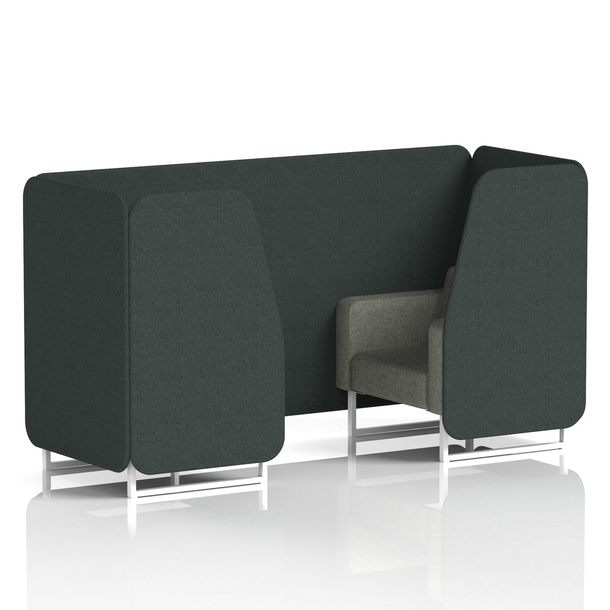 Commercial 2 Seater Privacy Booth – Two Tone – Crib 5 Rivet - Charcoal Panels And Vitreous Sofa White - Industrious Decor