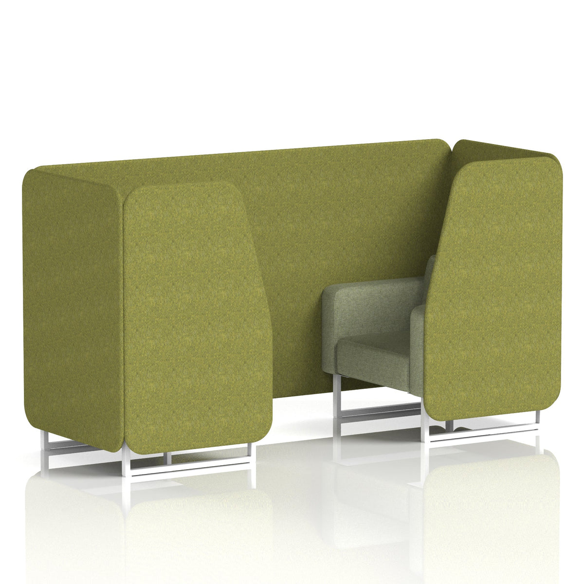 Commercial 2 Seater Privacy Booth – Two Tone – Crib 5 Rivet - Olive Panels And Burnish Sofa White - Industrious Decor
