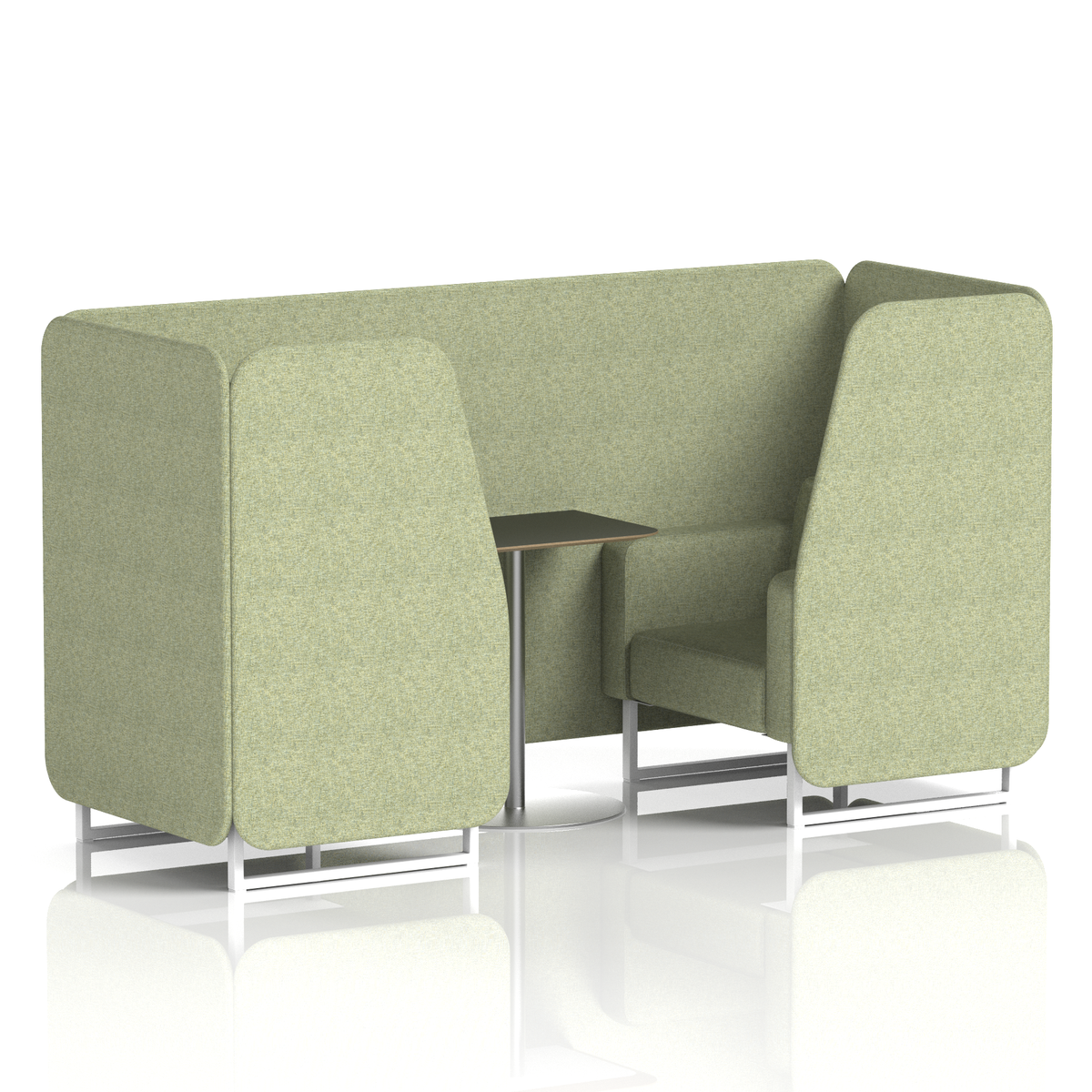 Commercial 2 Seater Privacy Booth with Black Table – Single Tone – Crib 5 Rivet - Burnish Panels And Sofa White - Industrious Decor