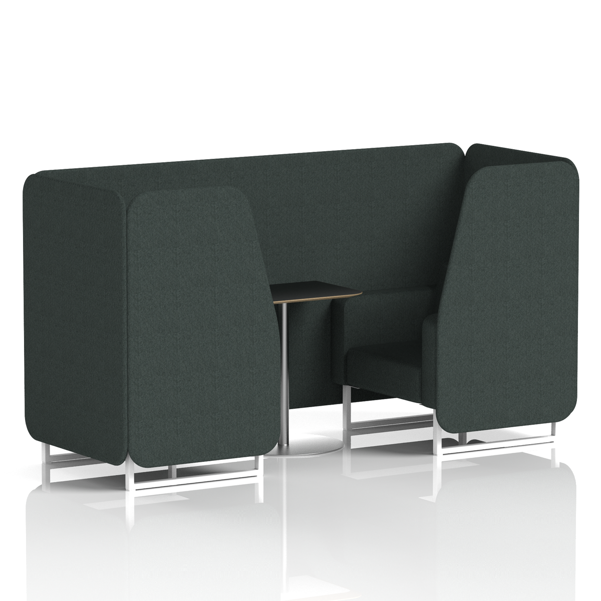 Commercial 2 Seater Privacy Booth with Black Table – Single Tone – Crib 5 Rivet - Charcoal Panels And Sofa White - Industrious Decor