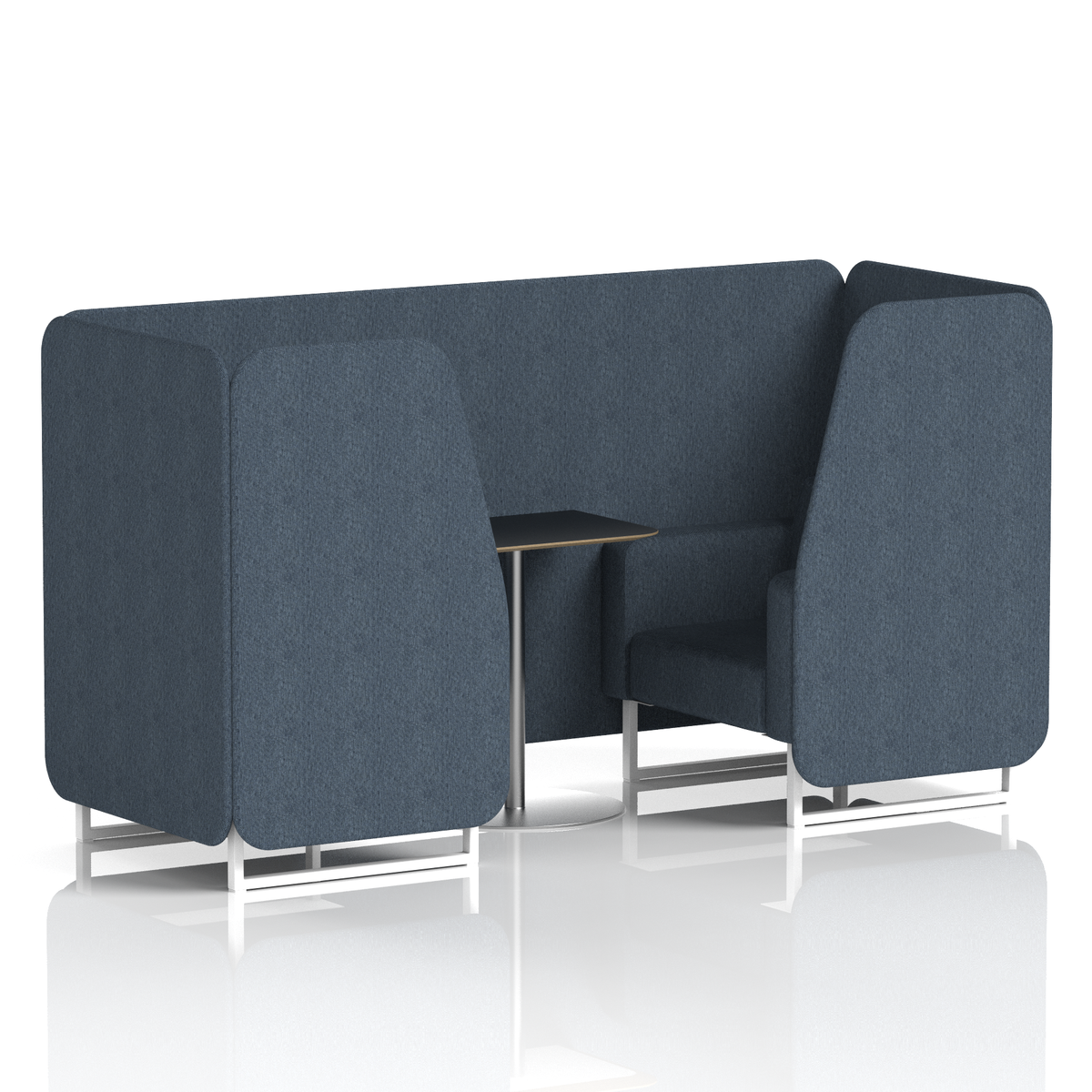Commercial 2 Seater Privacy Booth with Black Table – Single Tone – Crib 5 Rivet - Crucible Panels And Sofa White - Industrious Decor