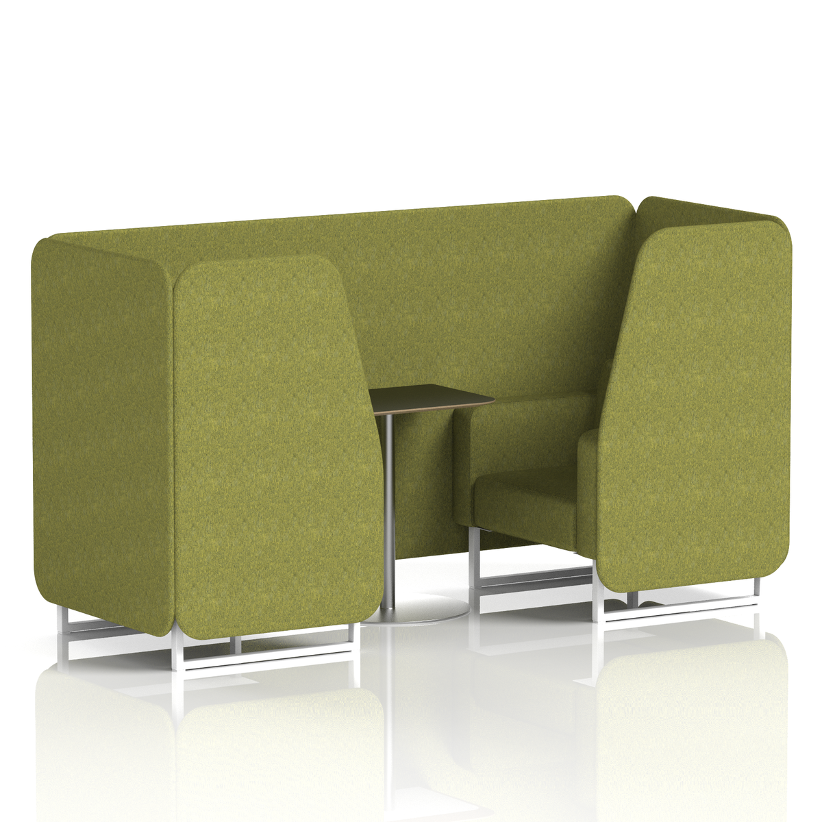 Commercial 2 Seater Privacy Booth with Black Table – Single Tone – Crib 5 Rivet - Olive Panels And Sofa White - Industrious Decor
