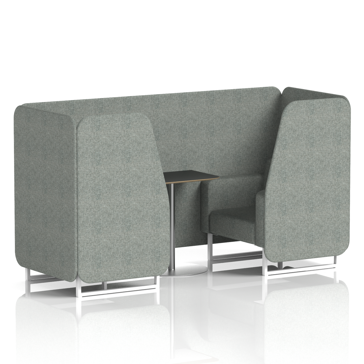 Commercial 2 Seater Privacy Booth with Black Table – Single Tone – Crib 5 Rivet - Prime Panels And Sofa White - Industrious Decor