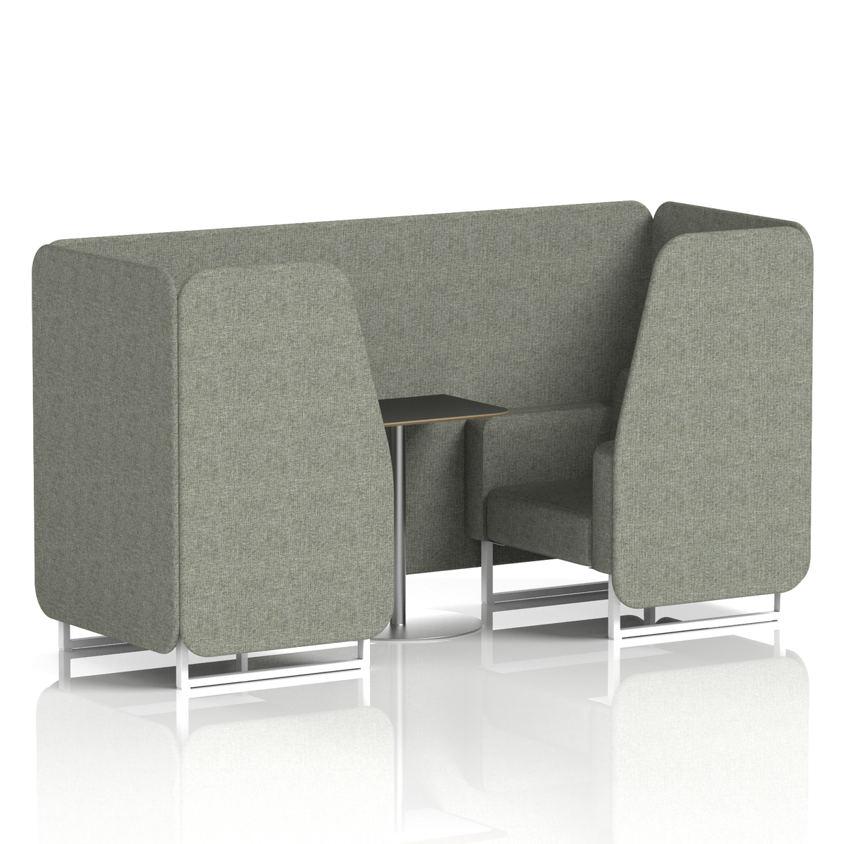Commercial 2 Seater Privacy Booth with Black Table – Single Tone – Crib 5 Rivet - Vitreous Panels And Sofa White - Industrious Decor