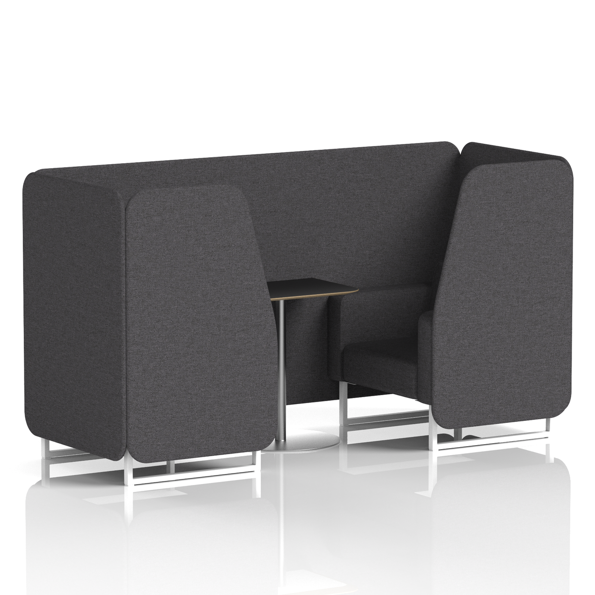 Commercial 2 Seater Privacy Booth with Black Table – Single Tone – Crib 5 X2 - Arithmetic Panels And Sofa White - Industrious Decor