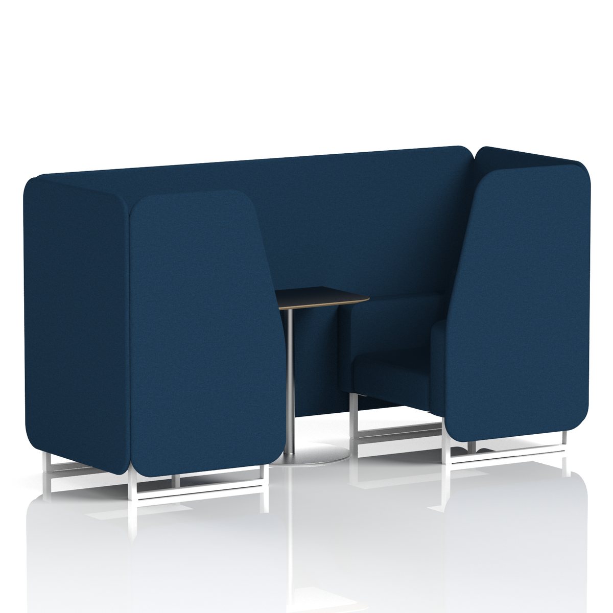 Commercial 2 Seater Privacy Booth with Black Table – Single Tone – Crib 5 X2 - Calculus Panels And Sofa White - Industrious Decor