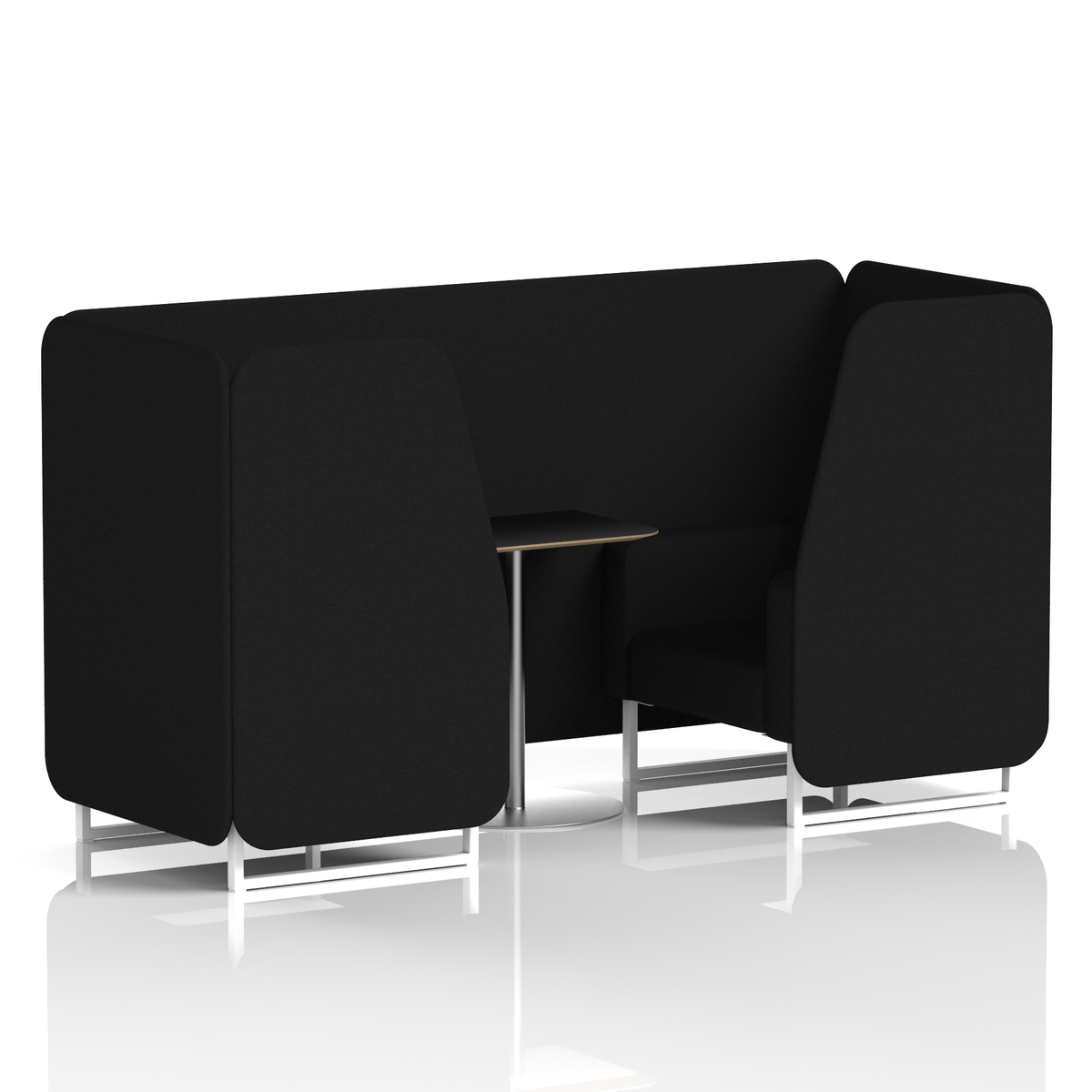 Commercial 2 Seater Privacy Booth with Black Table – Single Tone – Crib 5 X2 - Diameter Panels And Sofa White - Industrious Decor