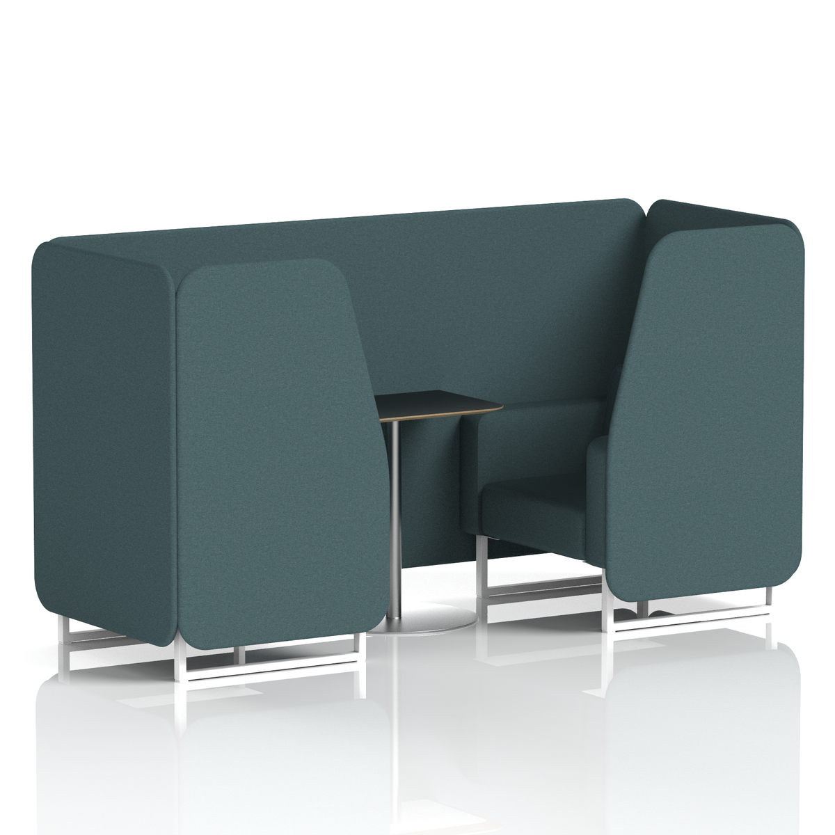 Commercial 2 Seater Privacy Booth with Black Table – Single Tone – Crib 5 X2 - Polygon Panels And Sofa White - Industrious Decor