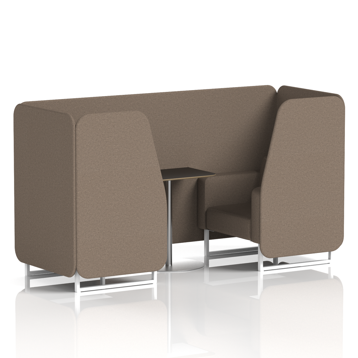 Commercial 2 Seater Privacy Booth with Black Table – Single Tone – Crib 5 X2 - Theory Panels And Sofa White - Industrious Decor
