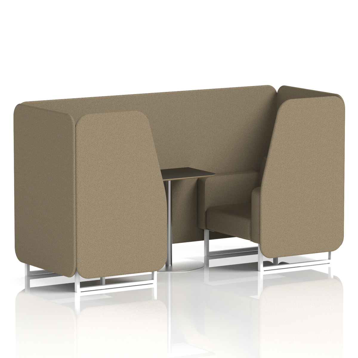 Commercial 2 Seater Privacy Booth with Black Table – Single Tone – Crib 5 Main Line Flax - Bank Panels And Sofa White - Industrious Decor