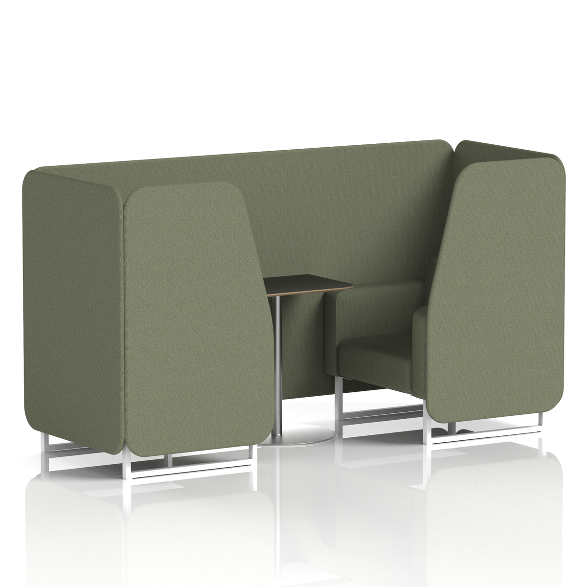 Commercial 2 Seater Privacy Booth with Black Table – Single Tone – Crib 5 Main Line Flax - Monument Panels And Sofa White - Industrious Decor