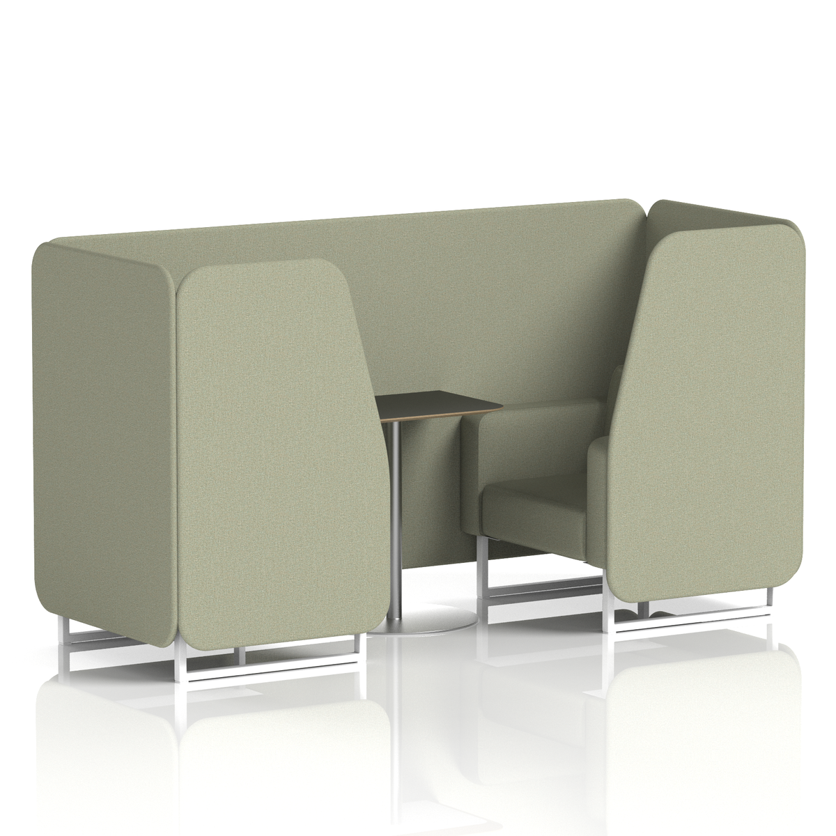 Commercial 2 Seater Privacy Booth with Black Table – Single Tone – Crib 5 Main Line Flax - Newbury Panels And Sofa White - Industrious Decor