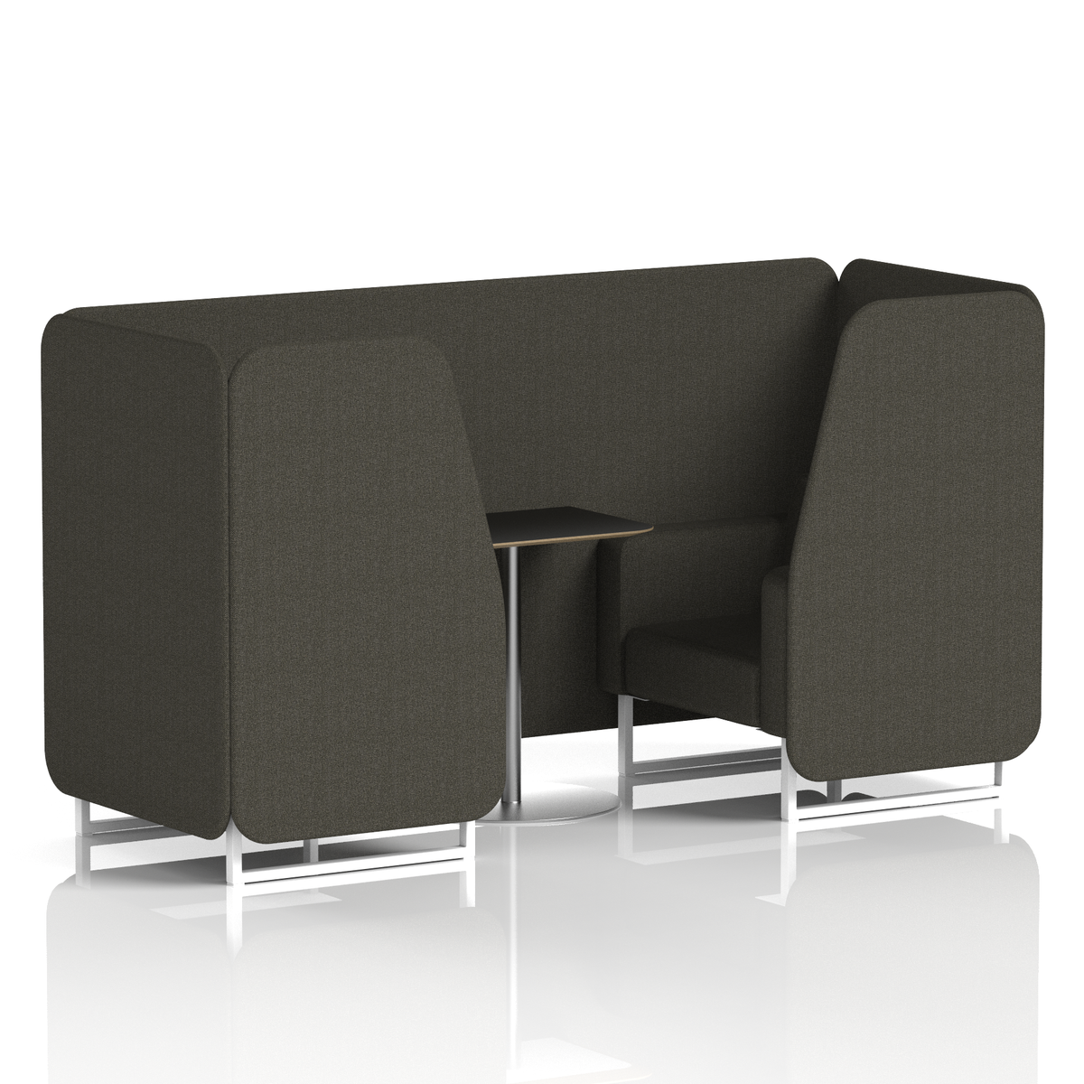 Commercial 2 Seater Privacy Booth with Black Table – Single Tone – Crib 5 Main Line Flax - Temple Panels And Sofa White - Industrious Decor