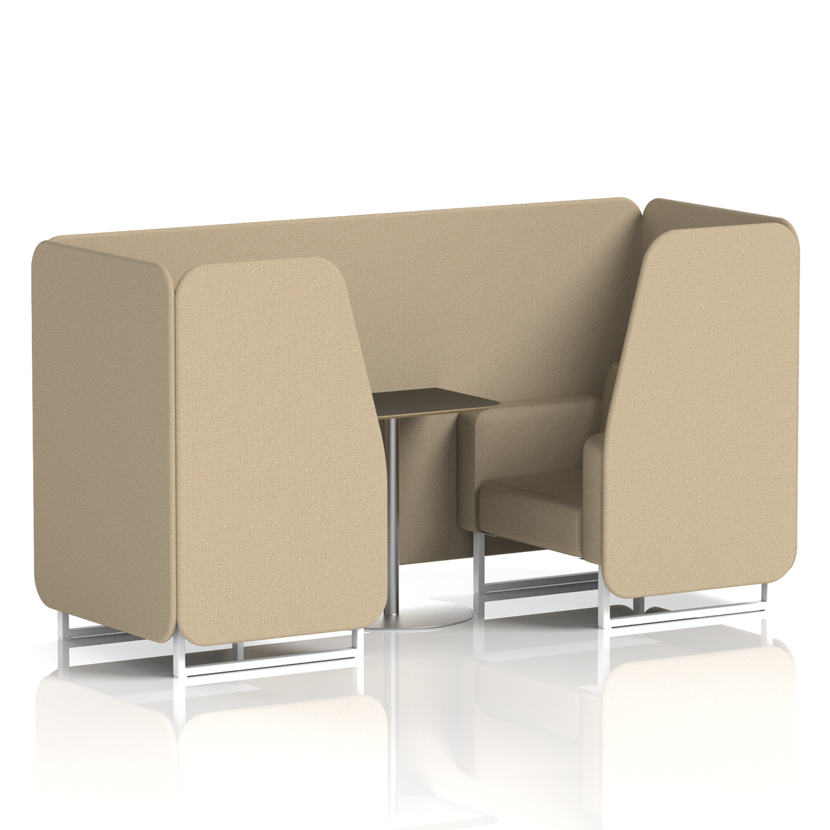 Commercial 2 Seater Privacy Booth with Black Table – Single Tone – Crib 5 Main Line Flax - Upminster Panels And Sofa White - Industrious Decor