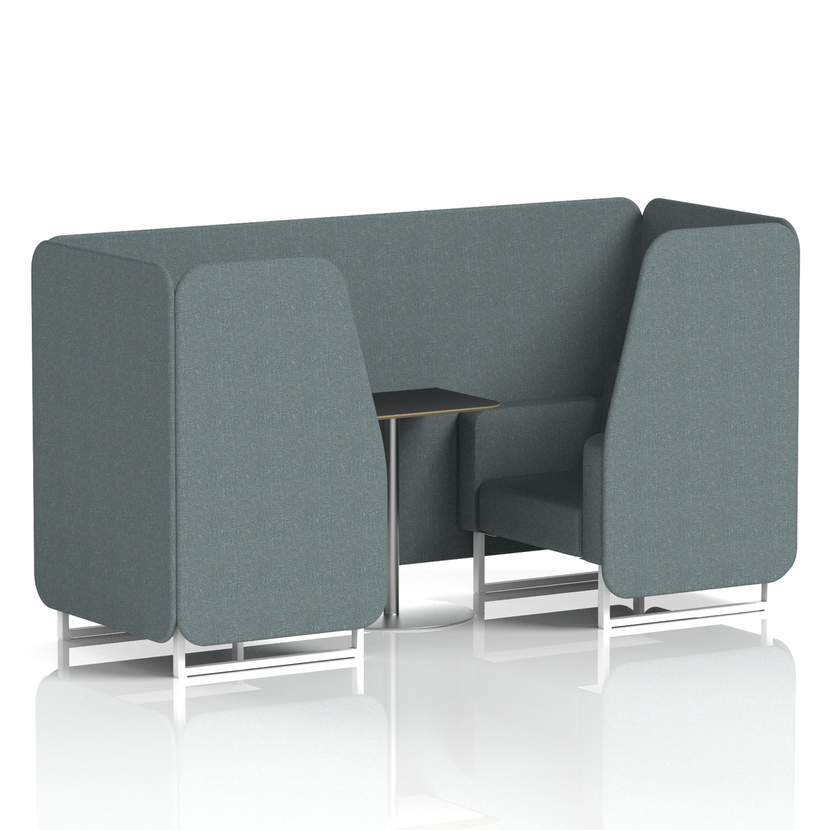 Commercial 2 Seater Privacy Booth with Black Table – Single Tone – Crib 5 Main Line Flax - Westminster Panels And Sofa White - Industrious Decor