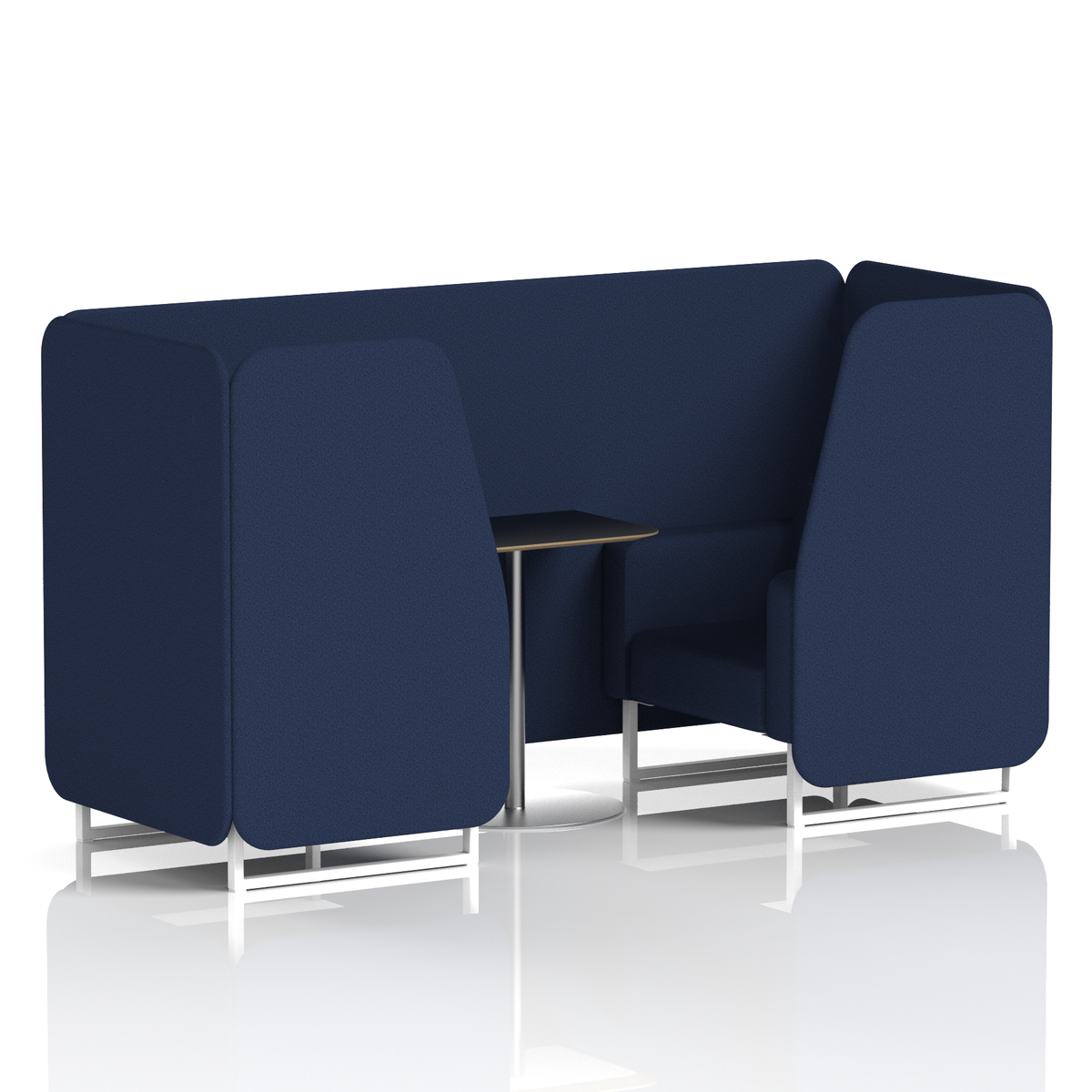 Commercial 2 Seater Privacy Booth with Black Table – Single Tone – Crib 5 Synergy - Alike Panels And Sofa White - Industrious Decor