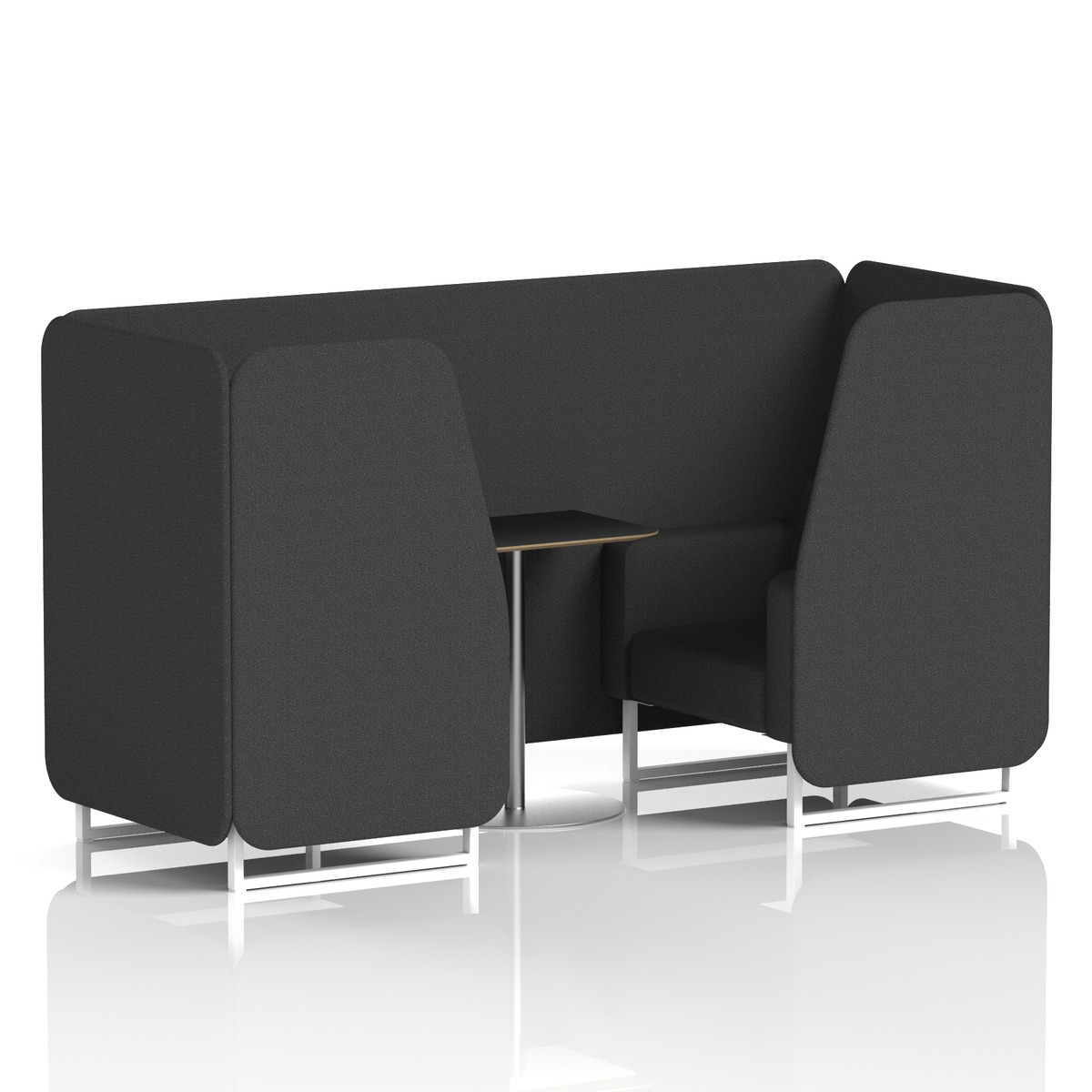 Commercial 2 Seater Privacy Booth with Black Table – Single Tone – Crib 5 Synergy - Mix Panels And Sofa White - Industrious Decor