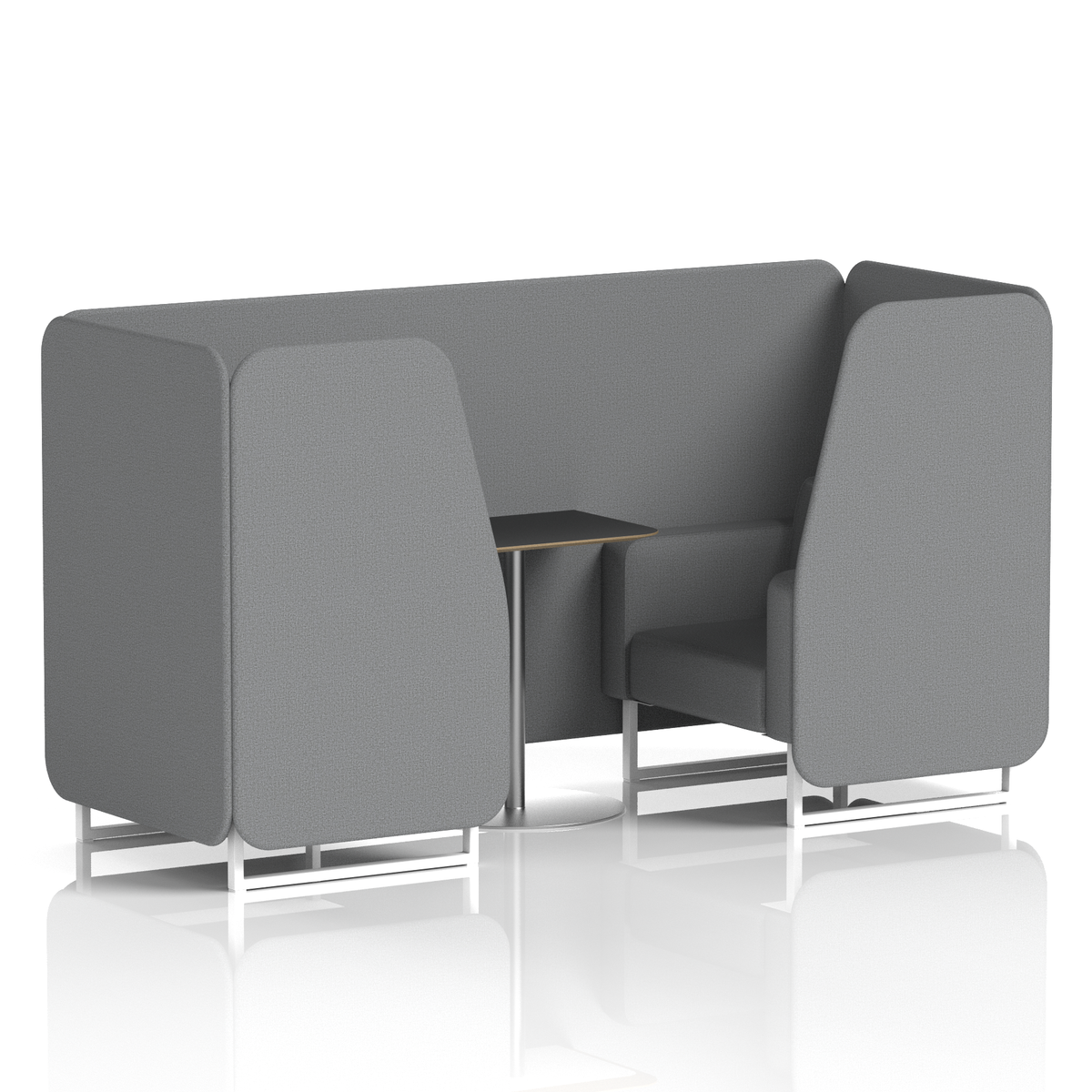 Commercial 2 Seater Privacy Booth with Black Table – Single Tone – Crib 5 Synergy - Partner Panels And Sofa White - Industrious Decor