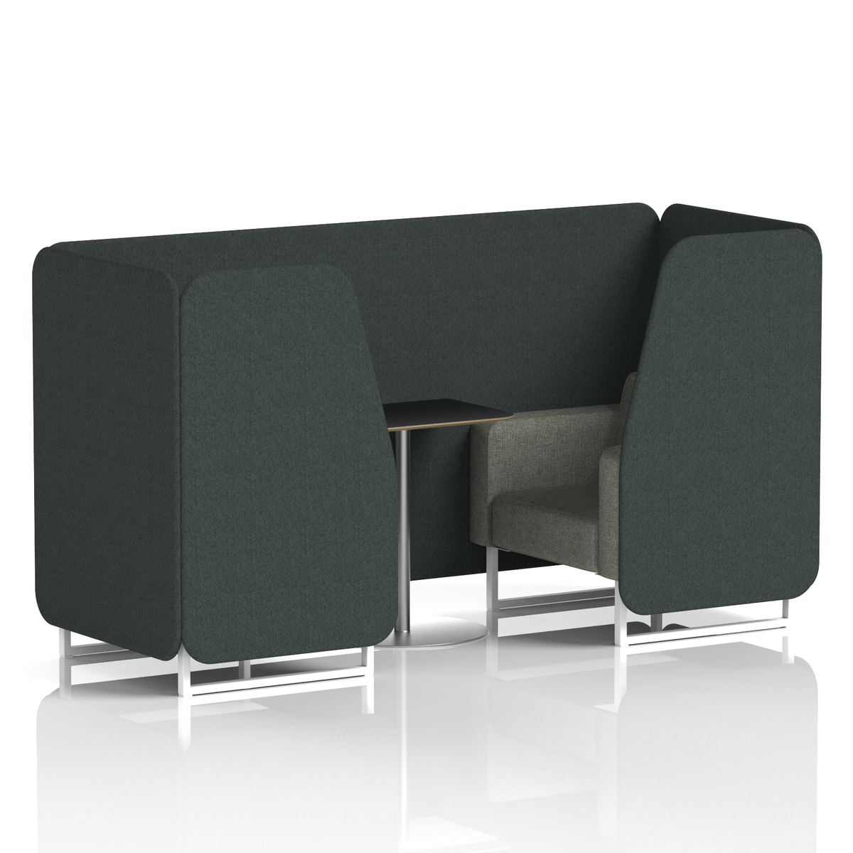 Commercial 2 Seater Privacy Booth with Black Table – Two Tone – Crib 5 Rivet - Charcoal Panels And Vitreous Sofa White - Industrious Decor