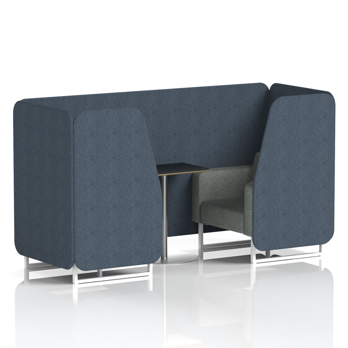 Commercial 2 Seater Privacy Booth with Black Table – Two Tone – Crib 5 Rivet - Crucible Panels And Prime Sofa White - Industrious Decor
