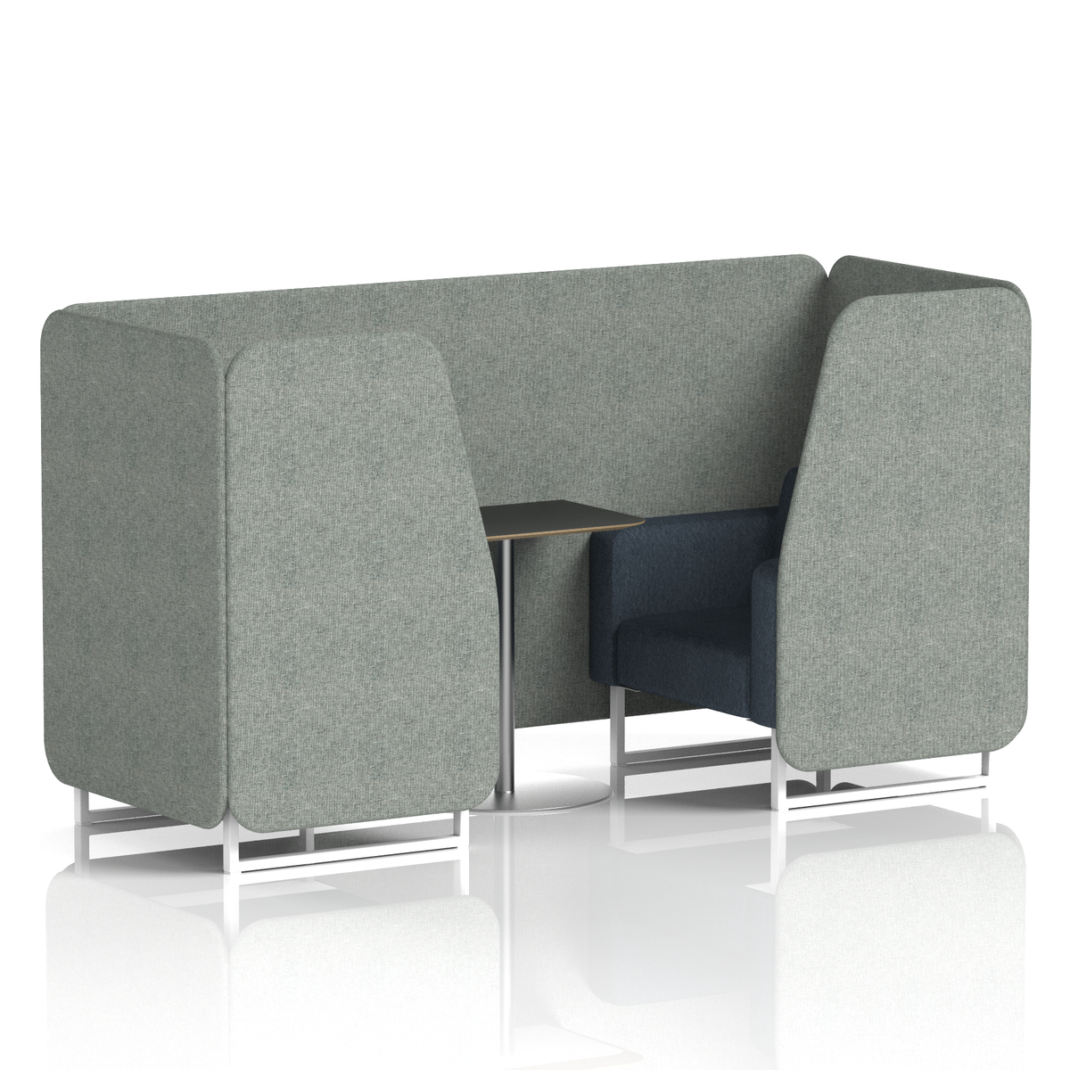 Commercial 2 Seater Privacy Booth with Black Table – Two Tone – Crib 5 Rivet - Prime Panels And Crucible Sofa White - Industrious Decor