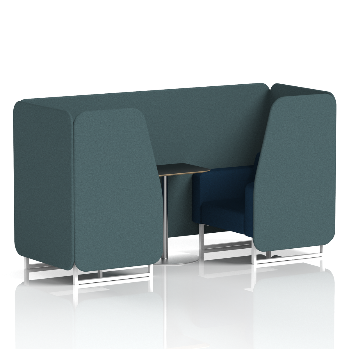 Commercial 2 Seater Privacy Booth with Black Table – Two Tone – Crib 5 X2 - Polygon Panels And Calculus Sofa White - Industrious Decor