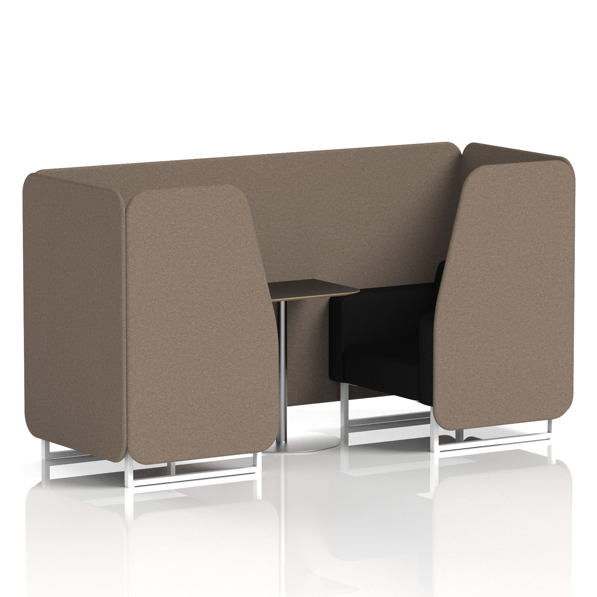 Commercial 2 Seater Privacy Booth with Black Table – Two Tone – Crib 5 X2 - Theory Panels And Diameter Sofa White - Industrious Decor