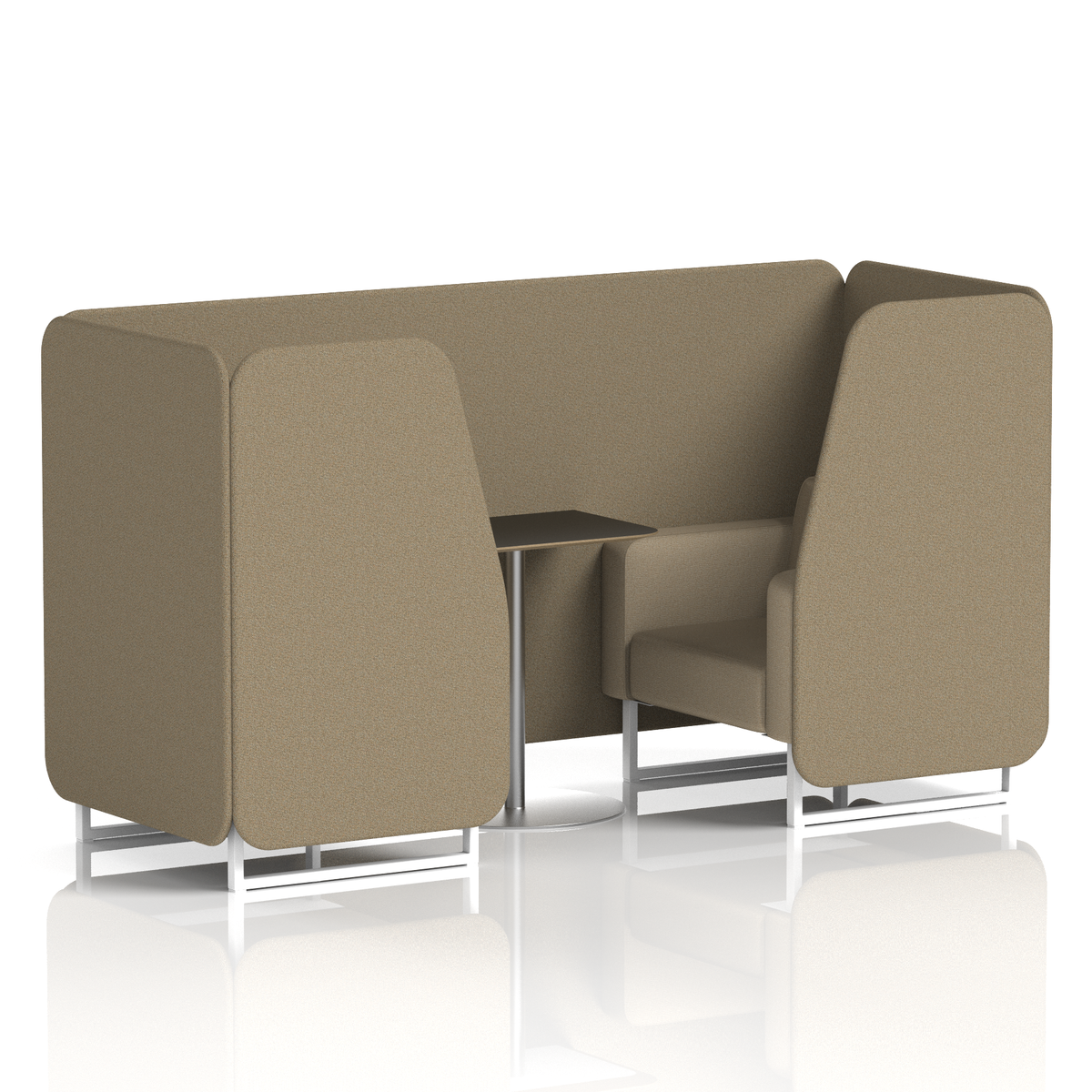 Commercial 2 Seater Privacy Booth with Black Table – Two Tone – Crib 5 Main Line Flax - Bank Panels And Upminster Sofa White - Industrious Decor