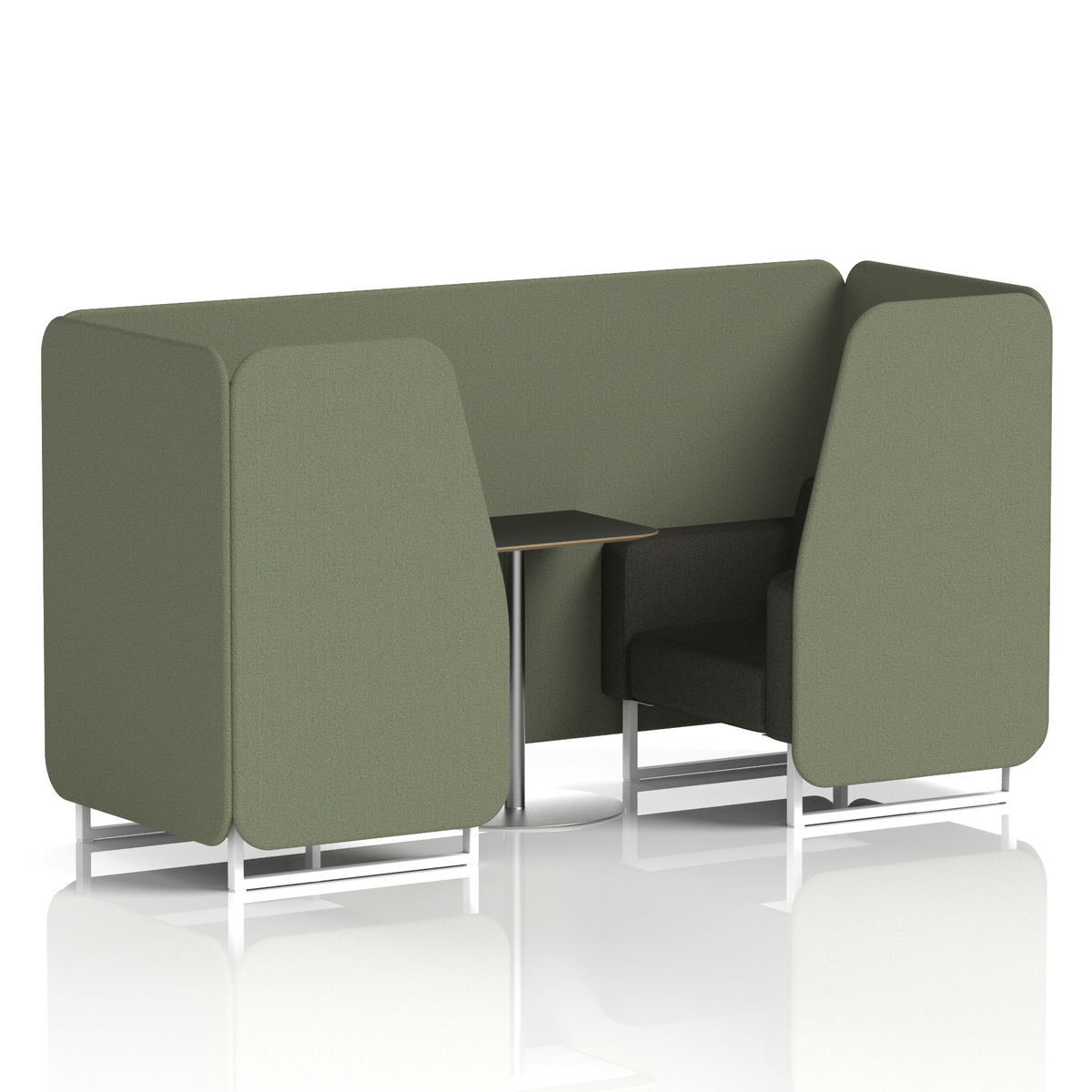 Commercial 2 Seater Privacy Booth with Black Table – Two Tone – Crib 5 Main Line Flax - Monument Panels And Temple Sofa White - Industrious Decor