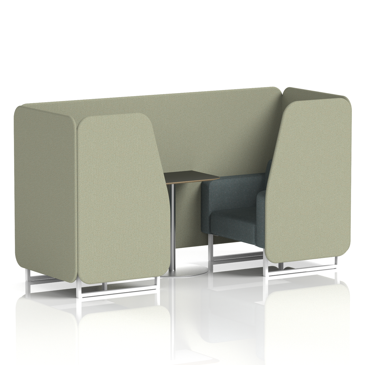 Commercial 2 Seater Privacy Booth with Black Table – Two Tone – Crib 5 Main Line Flax - Newbury Panels And Westminster Sofa White - Industrious Decor