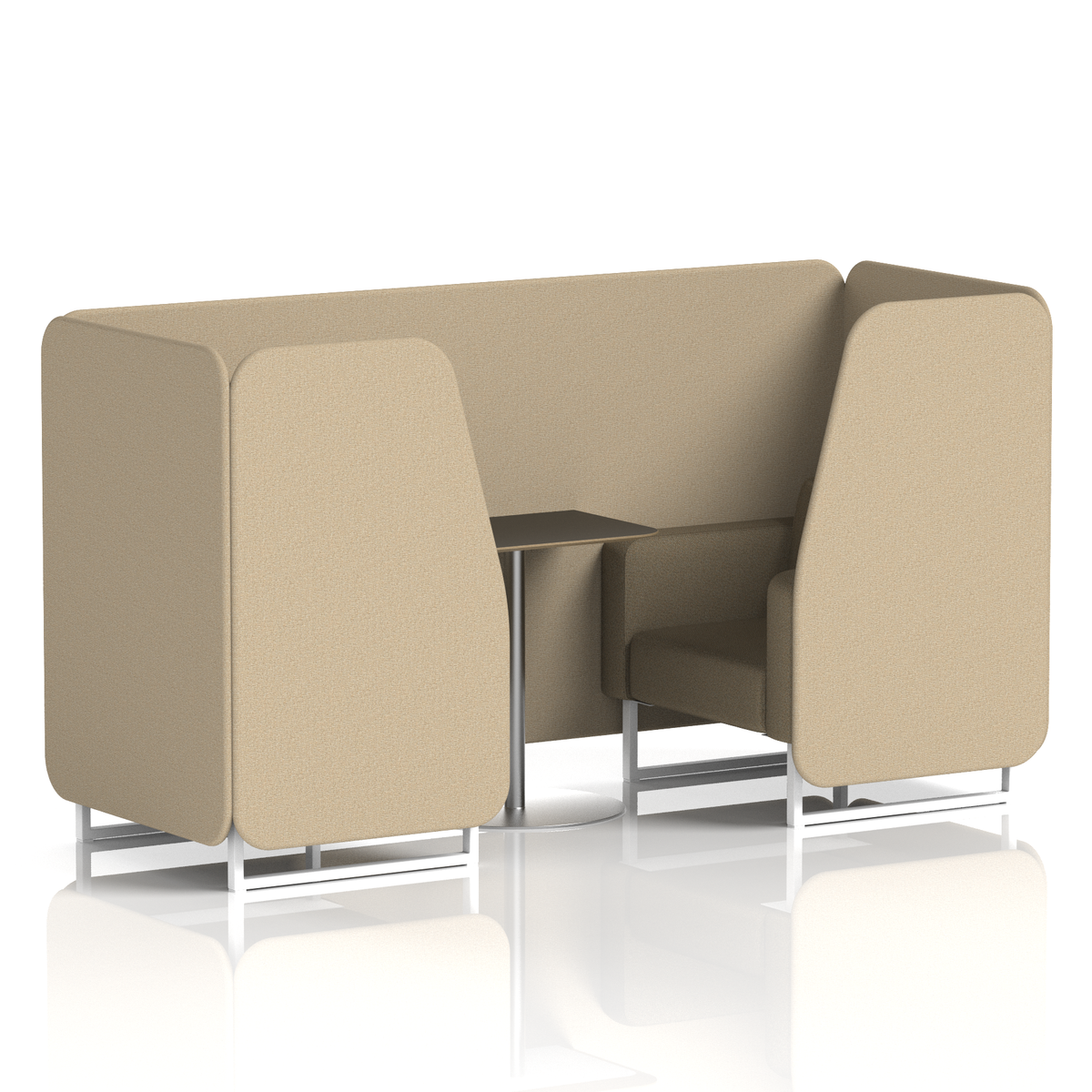 Commercial 2 Seater Privacy Booth with Black Table – Two Tone – Crib 5 Main Line Flax - Upminster Panels And Bank Sofa White - Industrious Decor