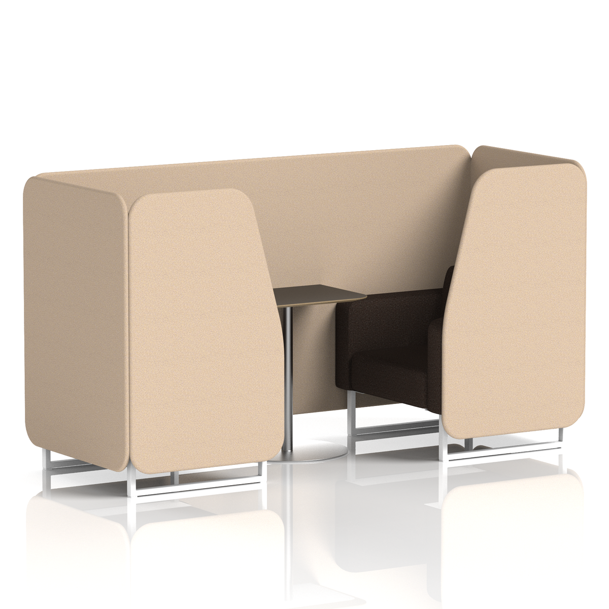 Commercial 2 Seater Privacy Booth with Black Table – Two Tone – Crib 5 Synergy - Affix Panels And Wed Sofa White - Industrious Decor