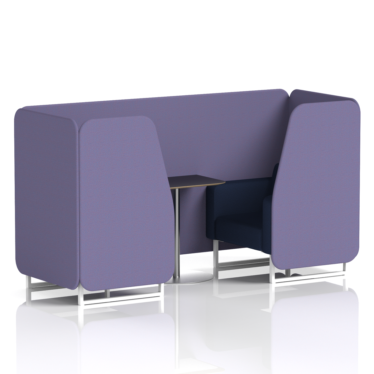 Commercial 2 Seater Privacy Booth with Black Table – Two Tone – Crib 5 Synergy - Order Panels And Alike Sofa White - Industrious Decor