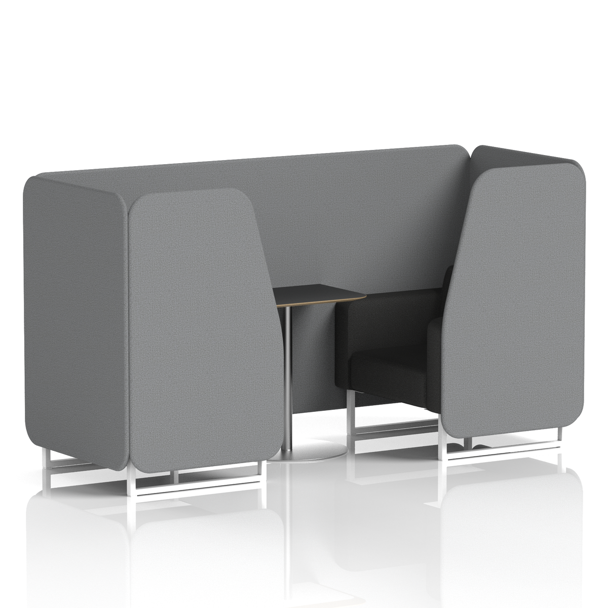 Commercial 2 Seater Privacy Booth with Black Table – Two Tone – Crib 5 Synergy - Partner Panels And Mix Sofa White - Industrious Decor
