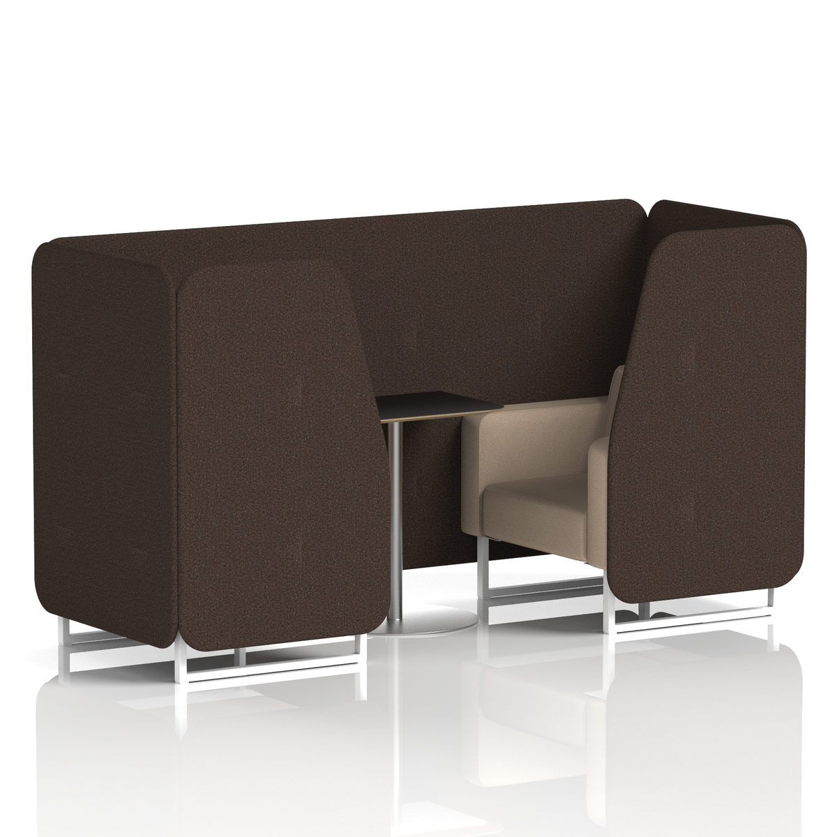 Commercial 2 Seater Privacy Booth with Black Table – Two Tone – Crib 5 Synergy - Wed Panels And Affix Sofa White - Industrious Decor