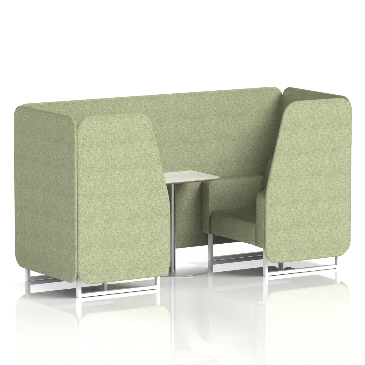Commercial 2 Seater Privacy Booth with White Table – Single Tone – Crib 5 Rivet - Burnish Panels And Sofa White - Industrious Decor