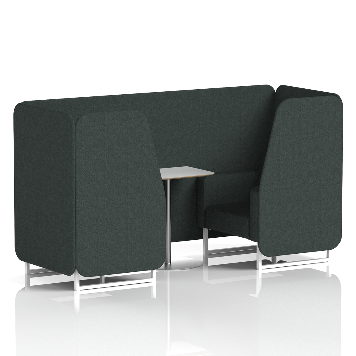 Commercial 2 Seater Privacy Booth with White Table – Single Tone – Crib 5 Rivet - Charcoal Panels And Sofa White - Industrious Decor